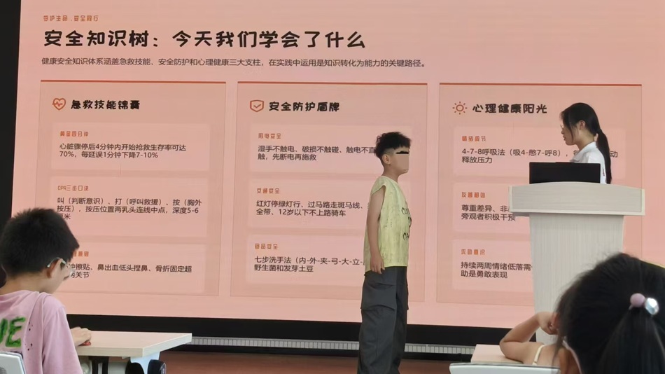安全讲座上孩子积极上台回答问题 任桂青摄